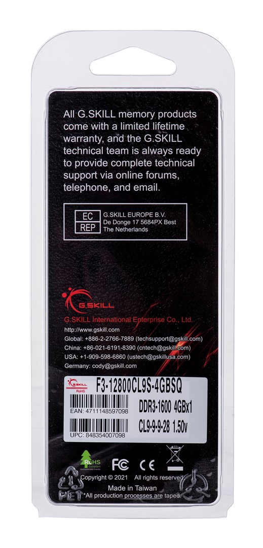 Memorie RAM G.Skill, 4GB, DDR3, 1600MHz, e zezë