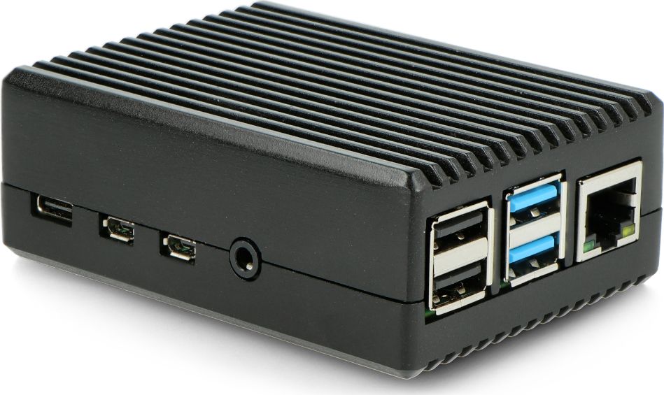 Kuti mbrojtëse OEM Raspberry Pi 4B DNG-18742, alumini, me prerje porte, e zezë