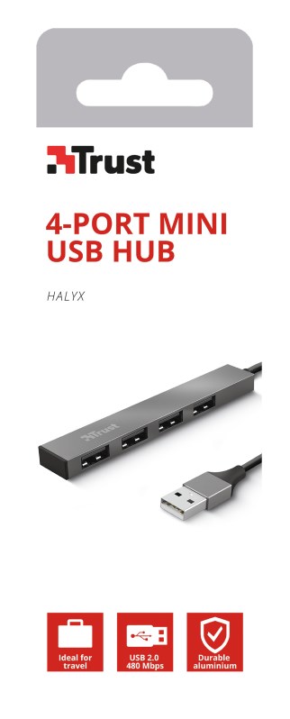USB Hub Halyx Aluminium, 4 porte, e zezë