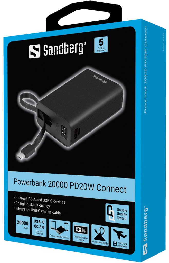 Powerbank Sandberg 20000 PD20W Connect, 20000mAh, USB-C, i zi