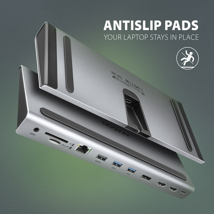 Docking Station AXAGON HMC-4KX3 USB-C 5GBPS TRIPLE 4K DISPLAY 11IN1, 40cm