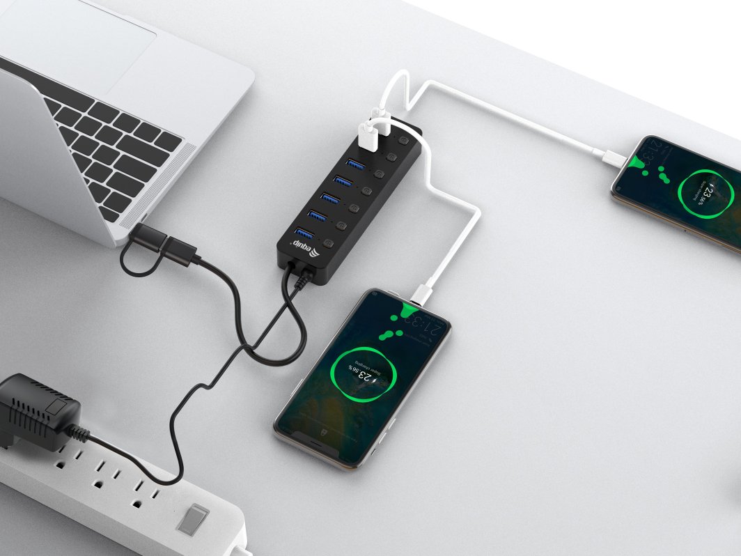 Hub USB LevelOne Equip 128965, 7 porta, USB 3.2 Gen 1, me adapter energjie