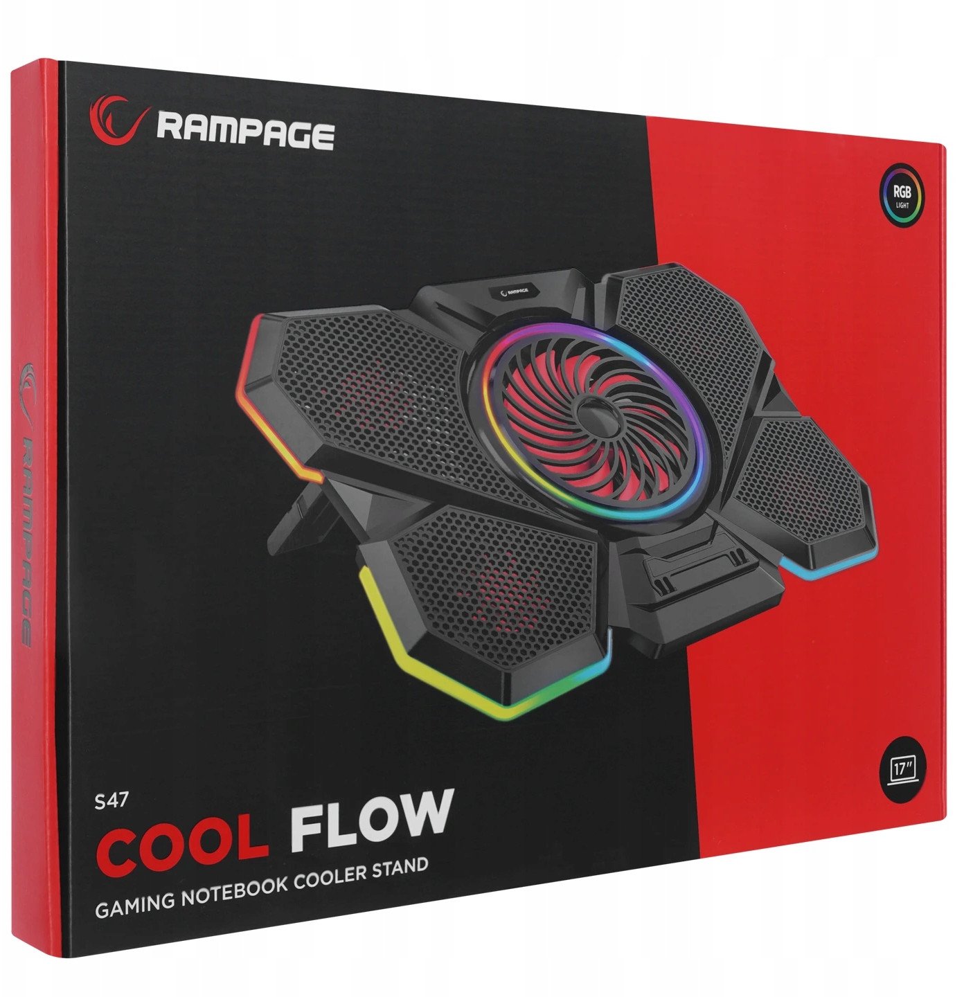 Stand ftohës për laptop Rampage Coolflow, 5 ventilatorë, 12-17.3", me RGB, i zi