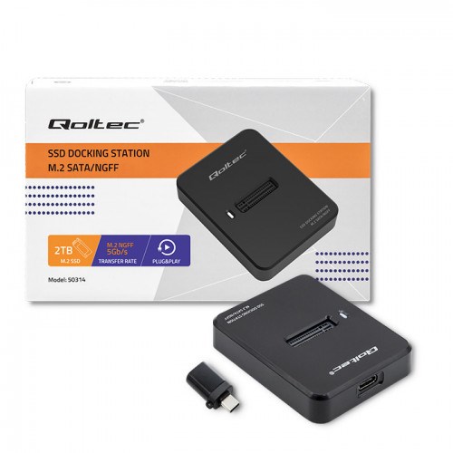 Dok stacion Qoltec për SSD M.2 SATA NGFF, USB 3.1, i zi