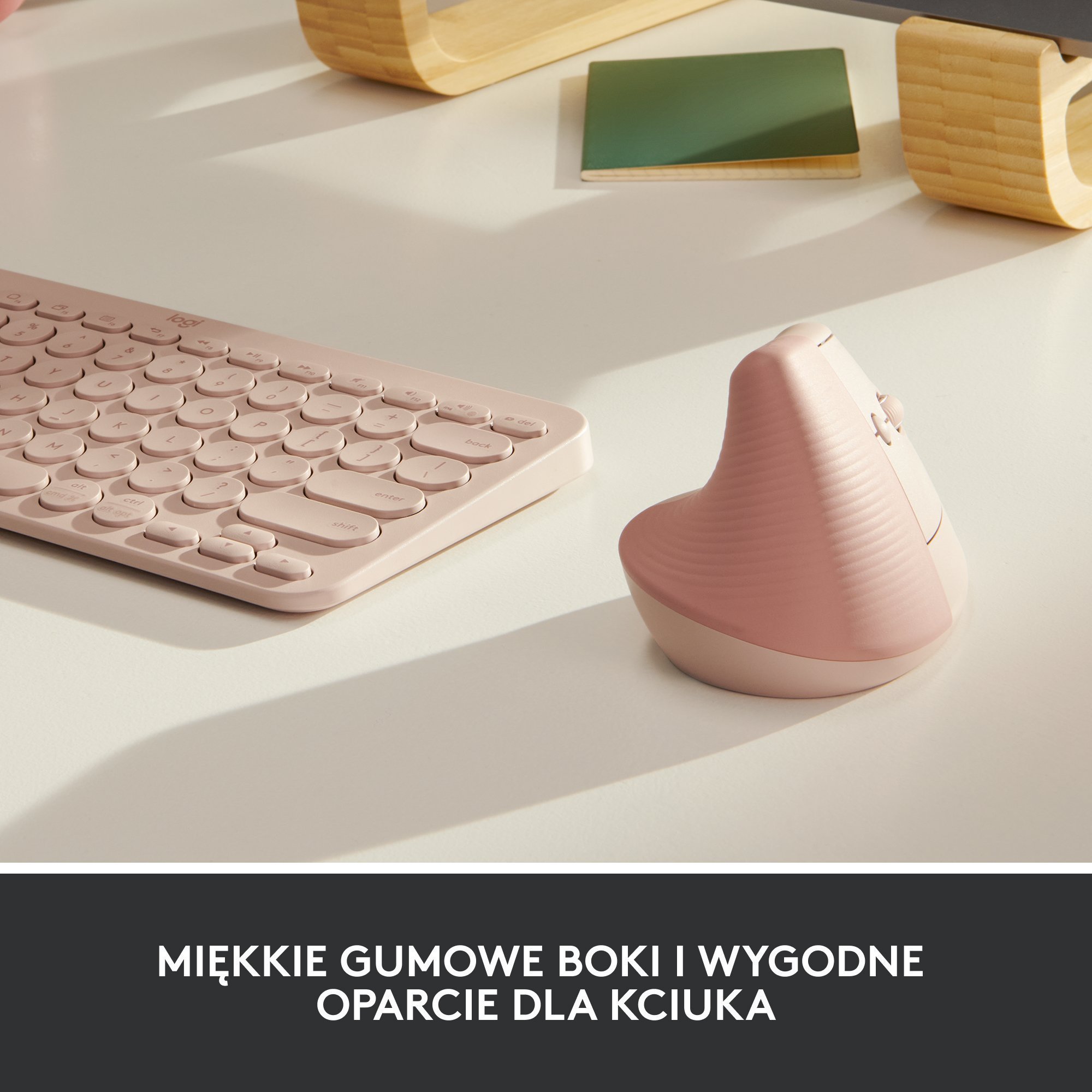 Set tastierë dhe maus Logitech Lift Rose dhe Ergo K860, pa tela, ergonomik, rozë