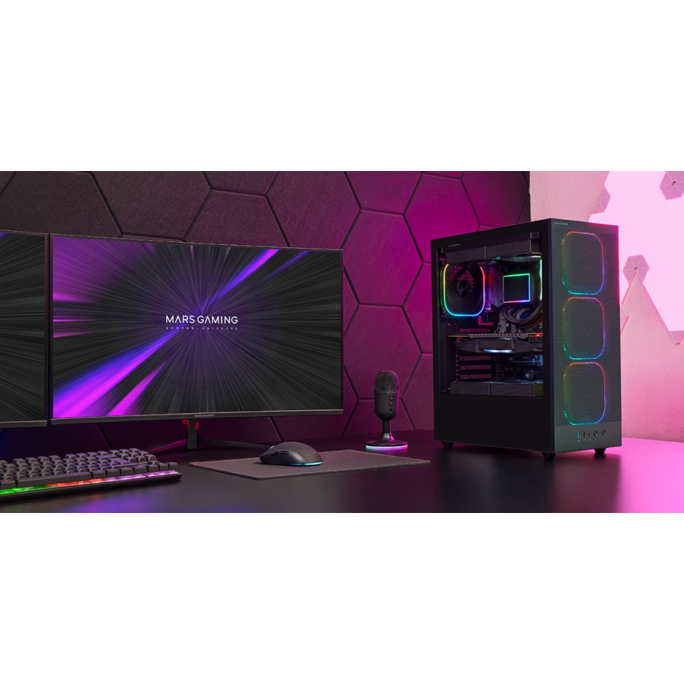 Kuti PC Mars Gaming MC-Nebula, ATX, 4 ftohës ARGB 120mm, panel anësor xham i temperuar, e zezë