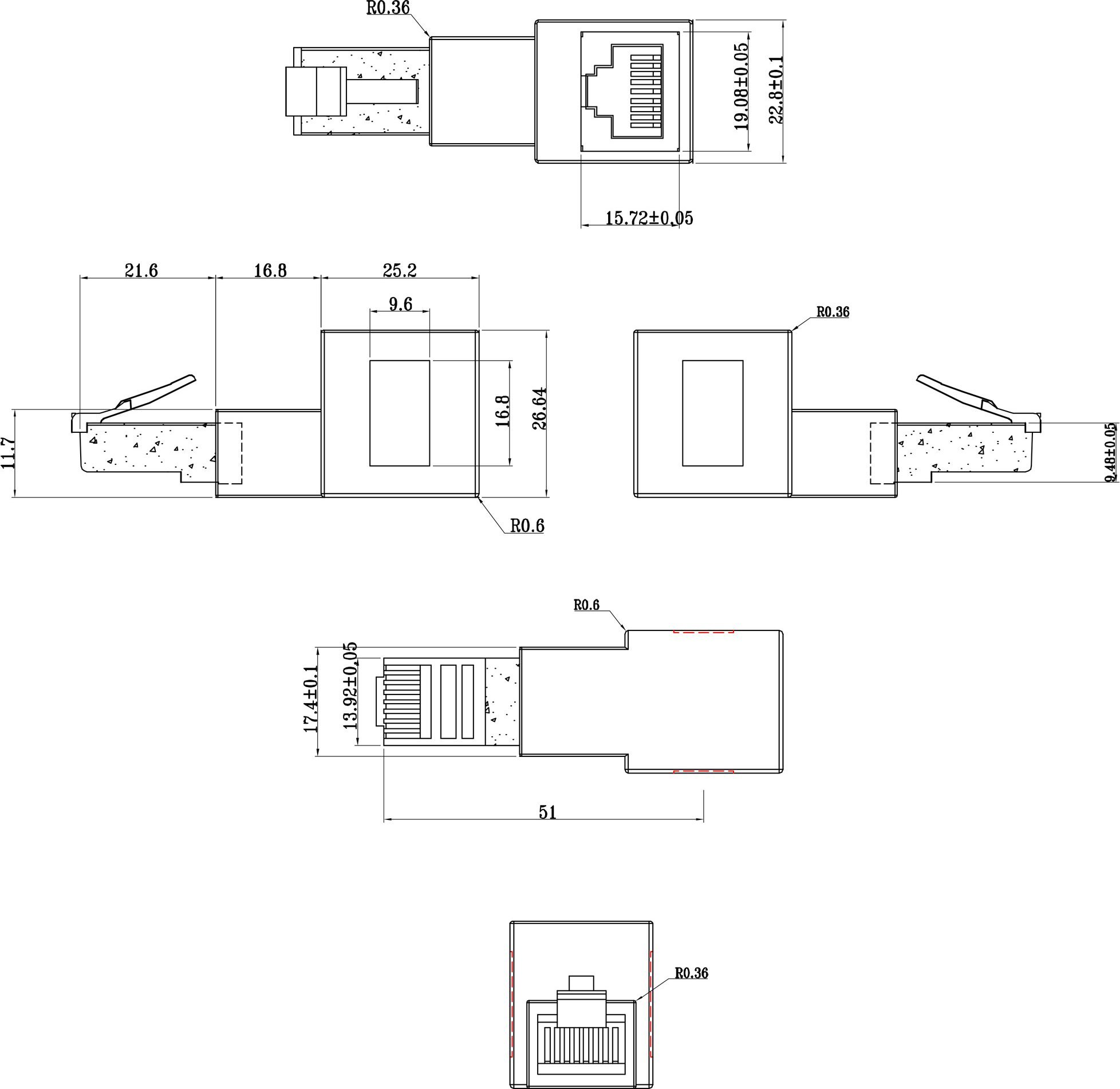 Adapter rrjeti InLine Cat.6A, RJ45 prizë dhe fischë, 90° lart, i zi