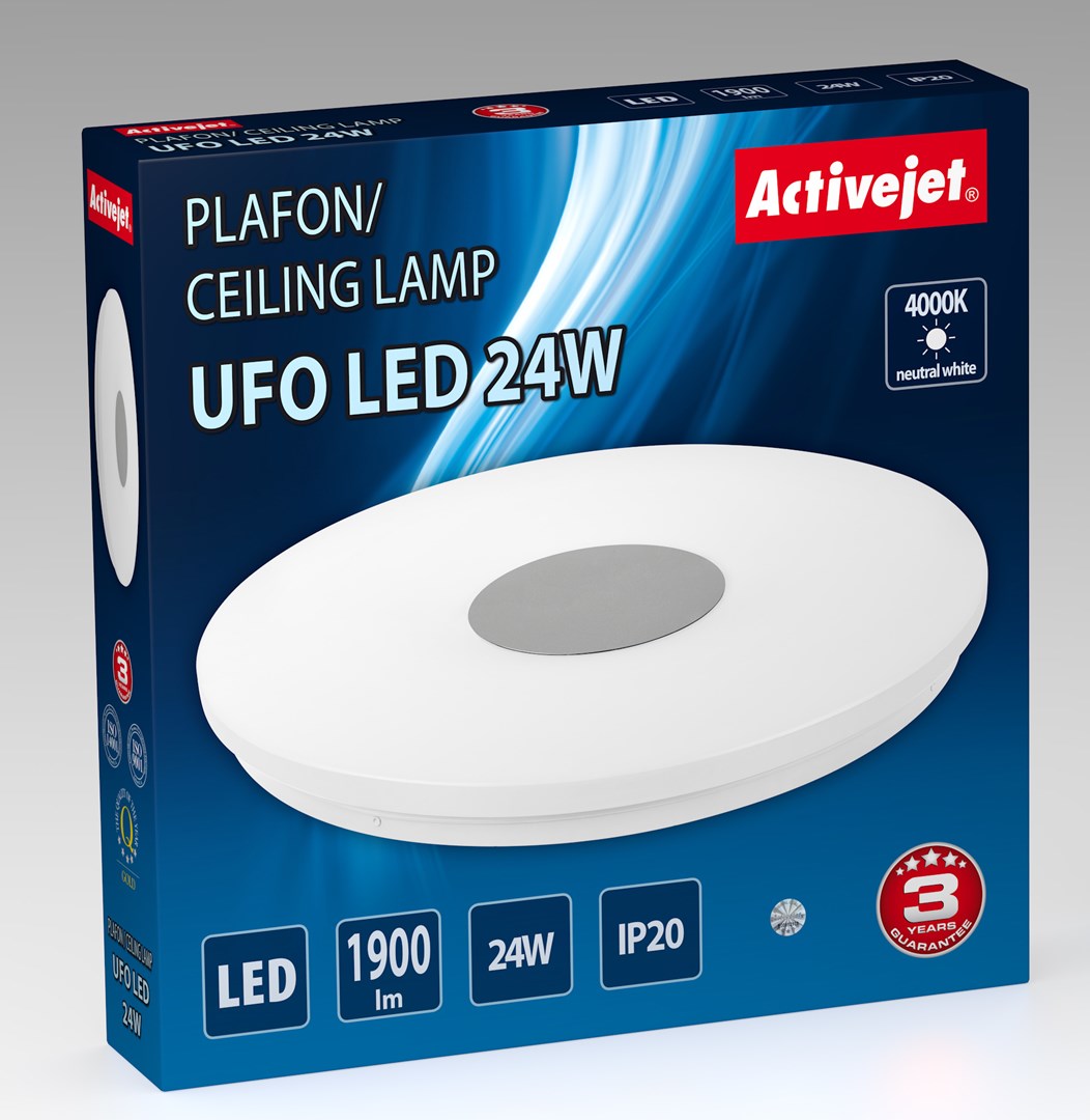 Llambë tavani Activejet AJE-UFO, LED 24W, dritë 4000K, e bardhë