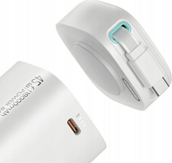 Powerbank Usams 18000mAh, PD 45W, kabllo USB C tërheqëse, i bardhë