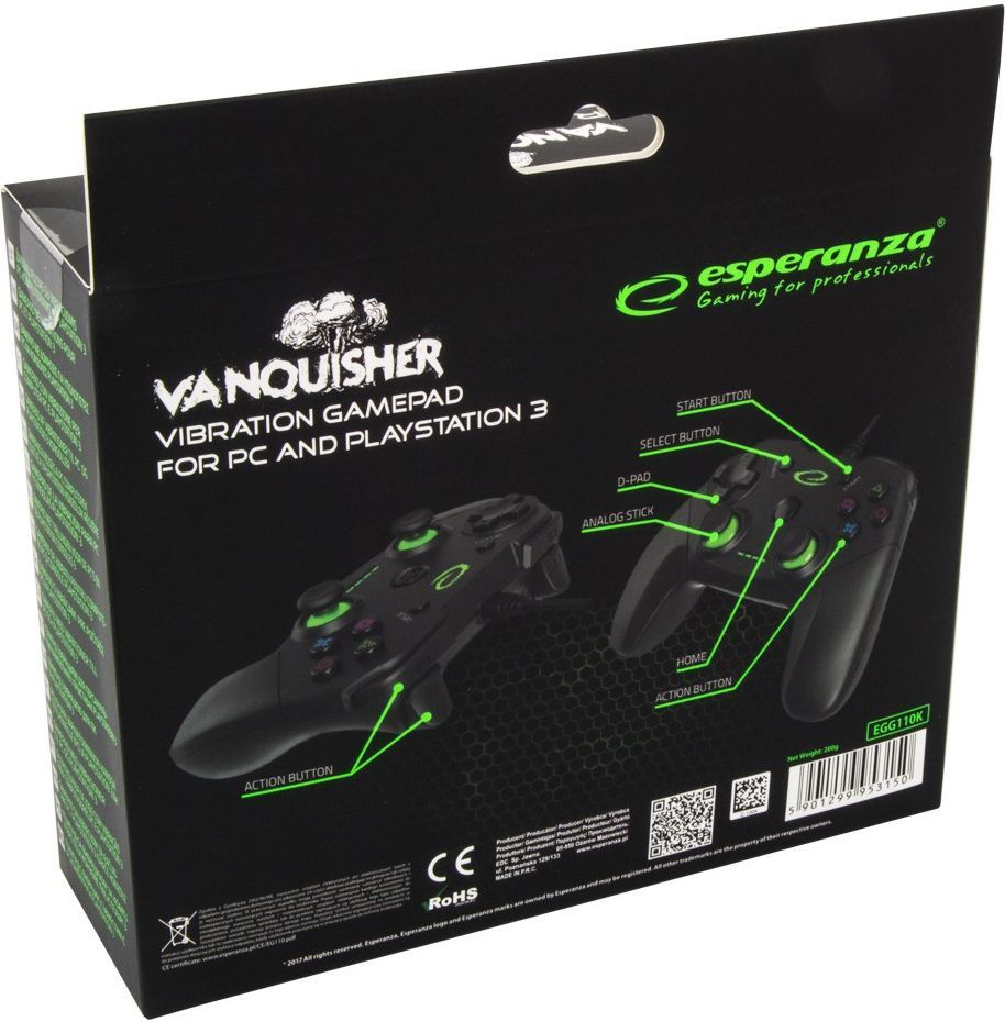 Konzolë për lojëra Gamepad Esperanza Vanquisher, e zezë