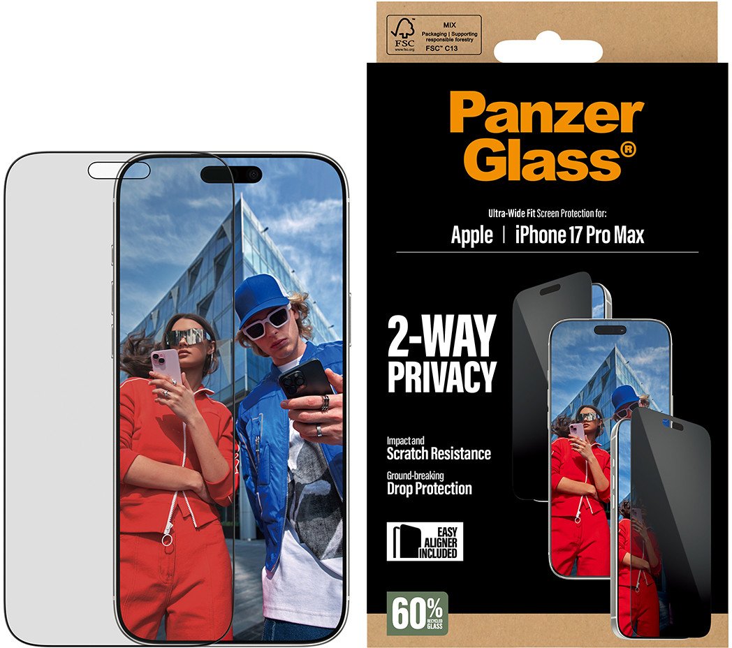 Mbrojtës ekrani PanzerGlass 2 Way Privacy për iPhone 17 Pro Max, Ultra Wide Fit, me EasyAligner, transparent