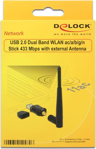 Kartë rrjeti Wi-Fi Delock WL 2.0 12462, USB 2.0, deri 433 Mbps, e zezë