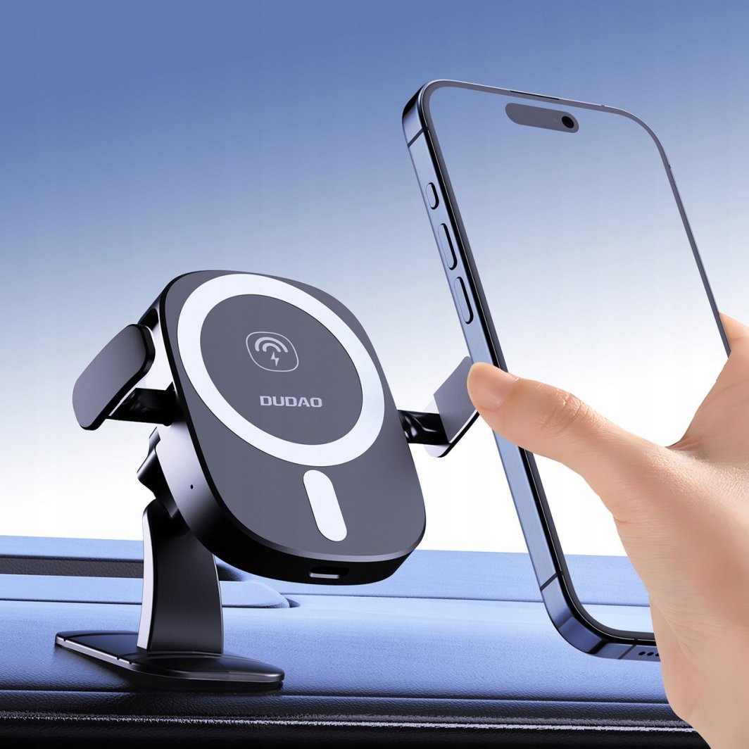 Mbajtës telefoni për makinë Dudao FW11, karikues me valë 15W, i zi