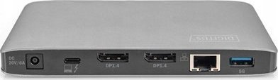 Stacion dokimi USB C Digitus DA-70895, 2x 4K ose 8K, Gigabit LAN, gri e zezë