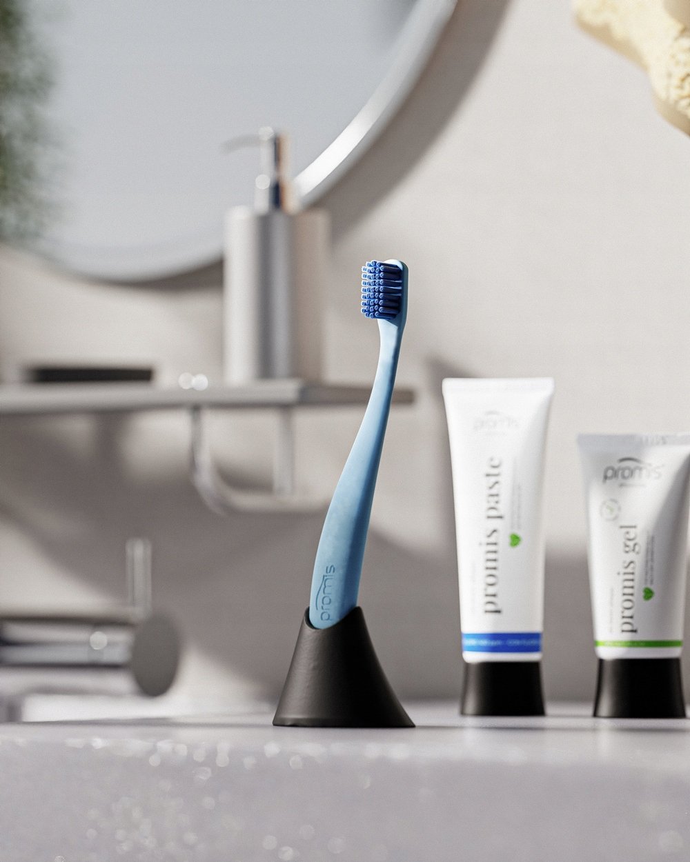 Mbajtëse furçe dhëmbësh Promis Support, bioplastikë, një furçë, blu