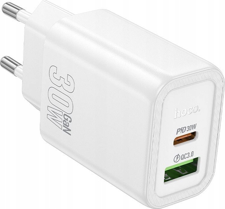 Karikues muri Hoco N63, USB A dhe USB C, 30W, i bardhë