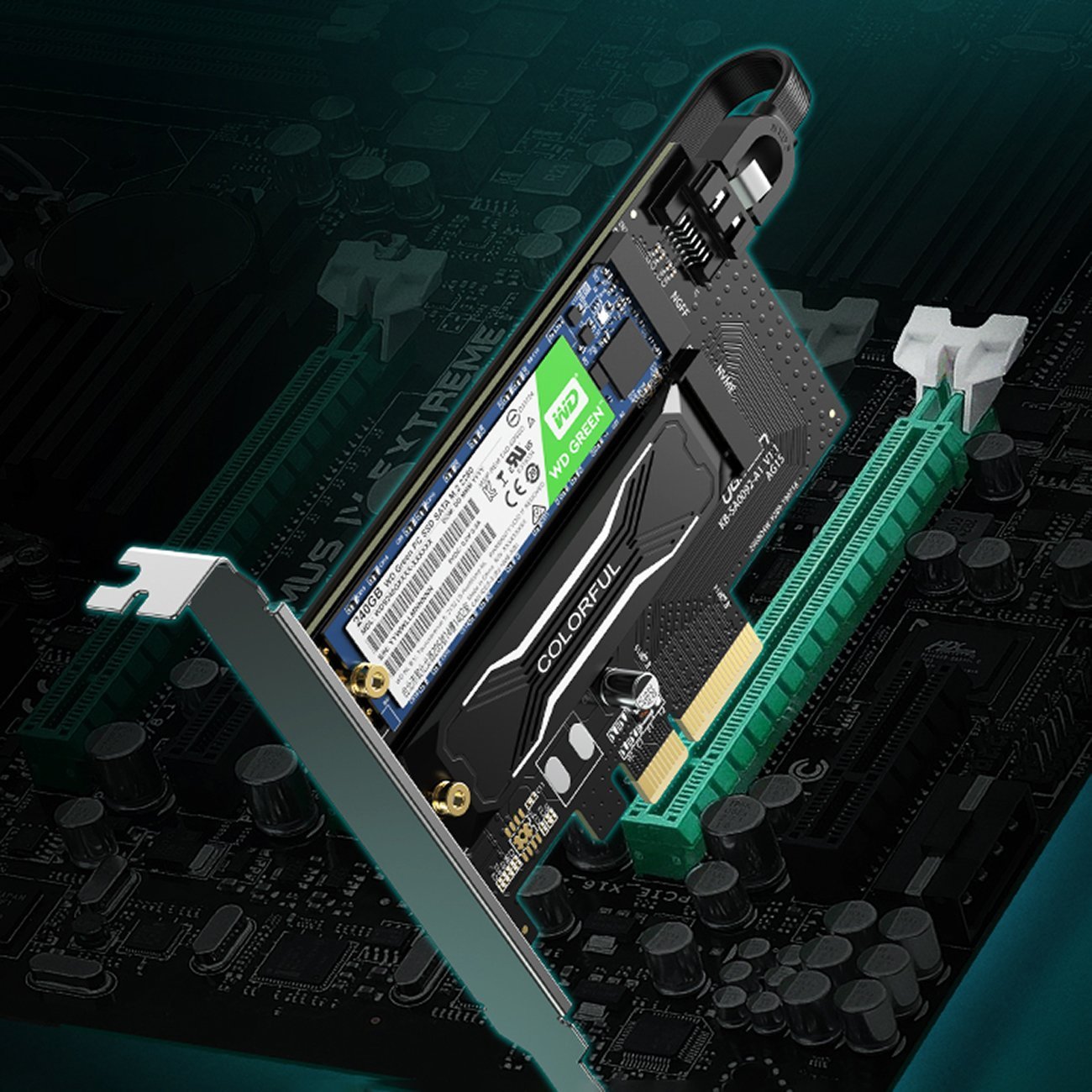 Adapter kontrollues Ugreen PCIe 3.0 x4, për SSD M.2 M-Key dhe B-Key, i zi