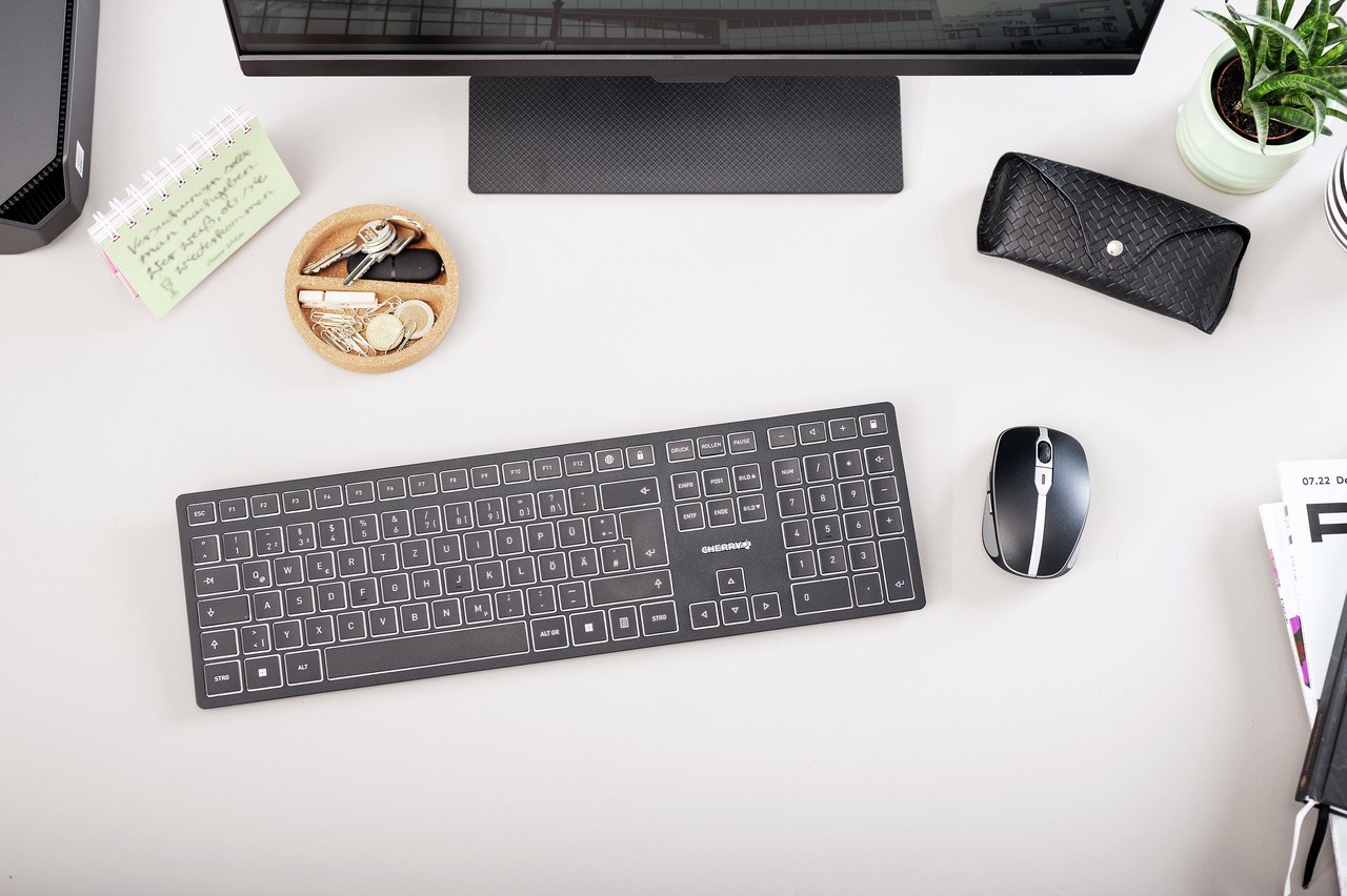 Tastierë CHERRY KW 9100 SLIM, Pa kabllo, QWERTZ, e zezë/e argjendtë