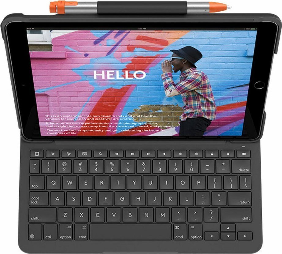 Këllëf tastiere Logitech Slim Folio për iPad dhe iPad Air, tastierë Bluetooth, dizajn i hollë, gri grafit