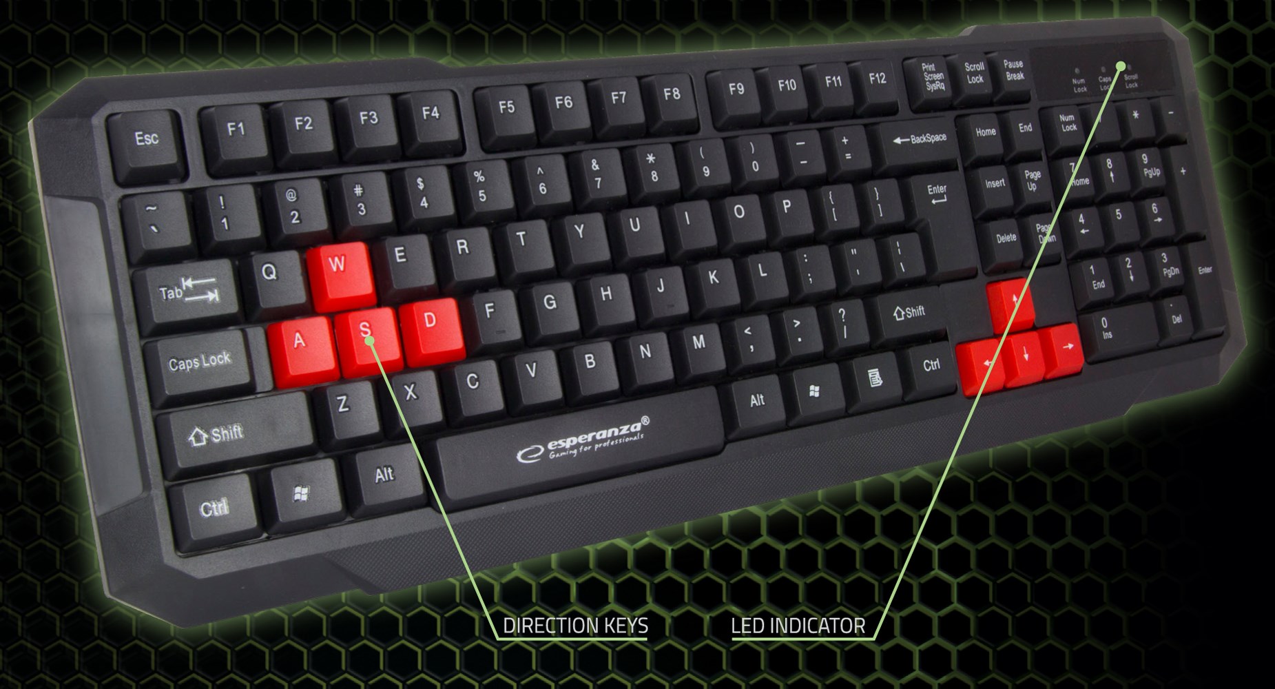 Tastierë Gaming Esperanza EGK102R, USB, e zezë