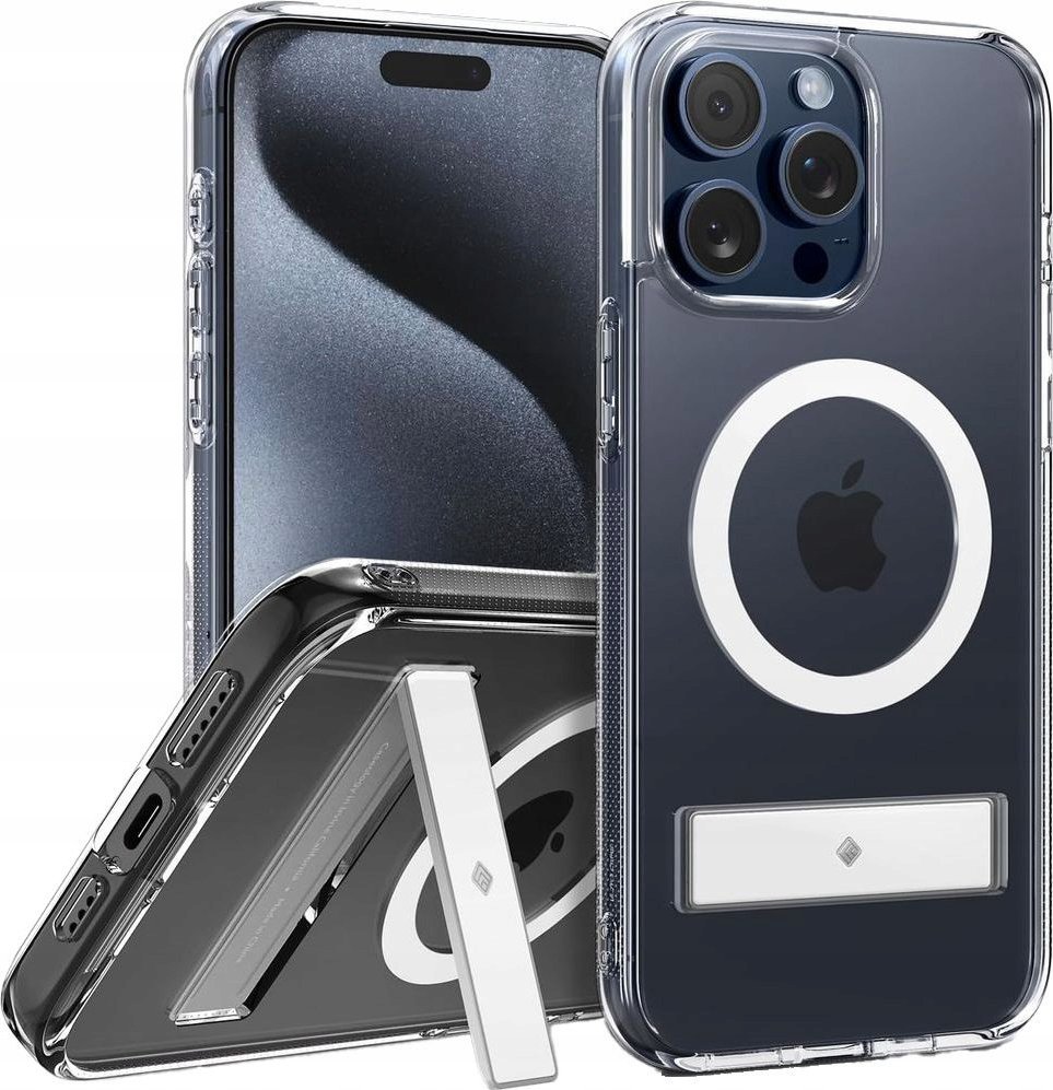 Mbulesë telefoni Spigen Caseology Capella MagSafe Kickstand, për iPhone 15 Pro Max, transparente e bardhë