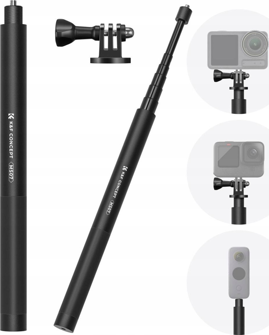 Monopod Kf Kf09.132, tripod selfie 153cm, për GoPro DJI Insta360, i zi