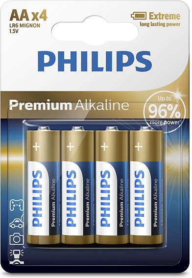 Bateri alkaline Philips AA Premium, paketim 4 copë