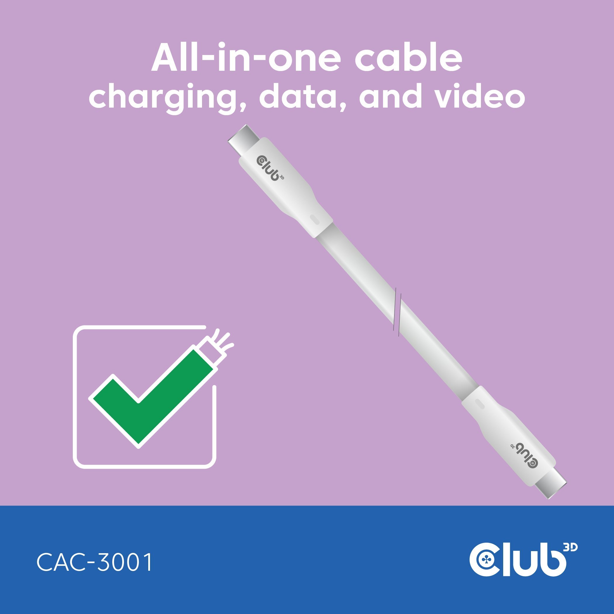 Kabllo USB C në USB C Club3D CAC 2m, 240W, 20Gbps, e bardhë