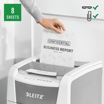 Shredder dokumentesh Leitz Small Office 100, auto 100 fletë, P-4, gri e bardhë