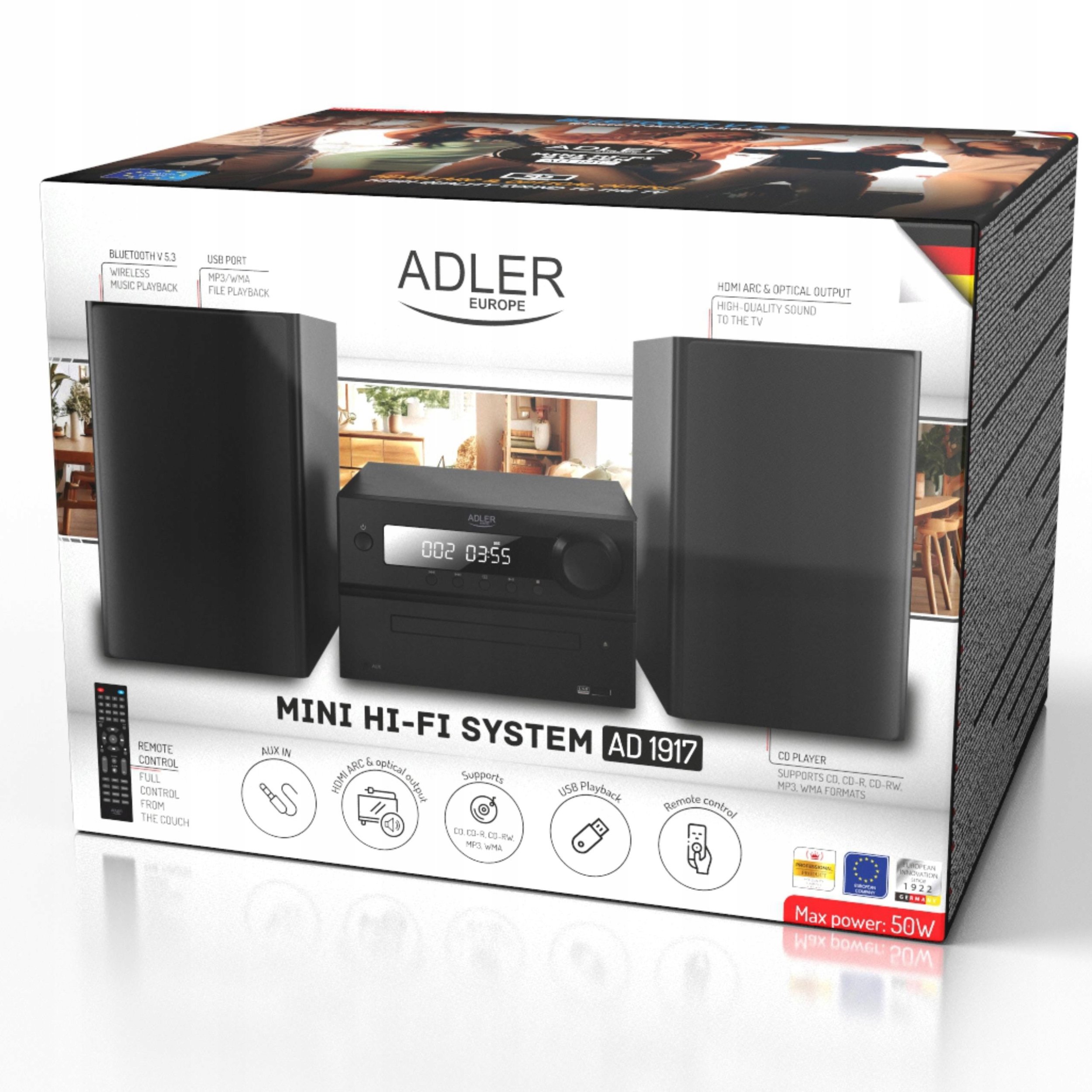 Mini Hi Fi Tower Adler AD 1917, 50W, Bluetooth CD USB FM, i zi