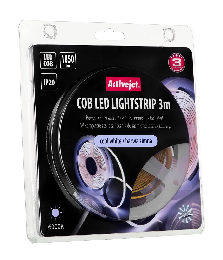 Shirit drite universal Activejet AJE-COB, 3m, IP20, i bardhë i ftohtë