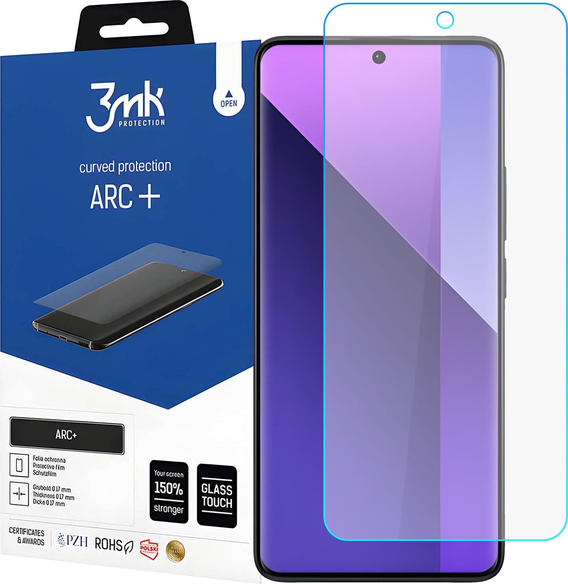 Folie mbrojtëse 3MK ARC Plus për Xiaomi Redmi Note 13 Pro Plus, xhel instalimi, transparente