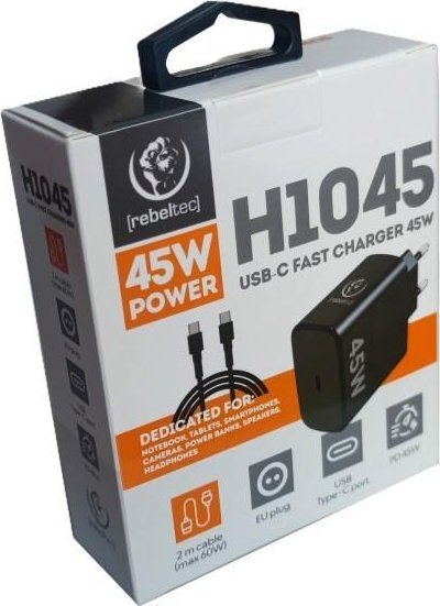 Karikues USB C Rebeltec H1045 PD, 45W, Power Delivery 3.0 Quick Charge, i zi