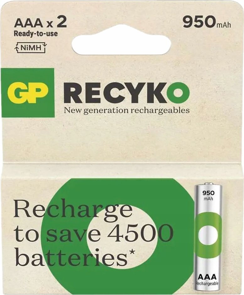 Bateri të rikarikueshme GP ReCyko AAA 950mAh, NiMH, set 2 copë