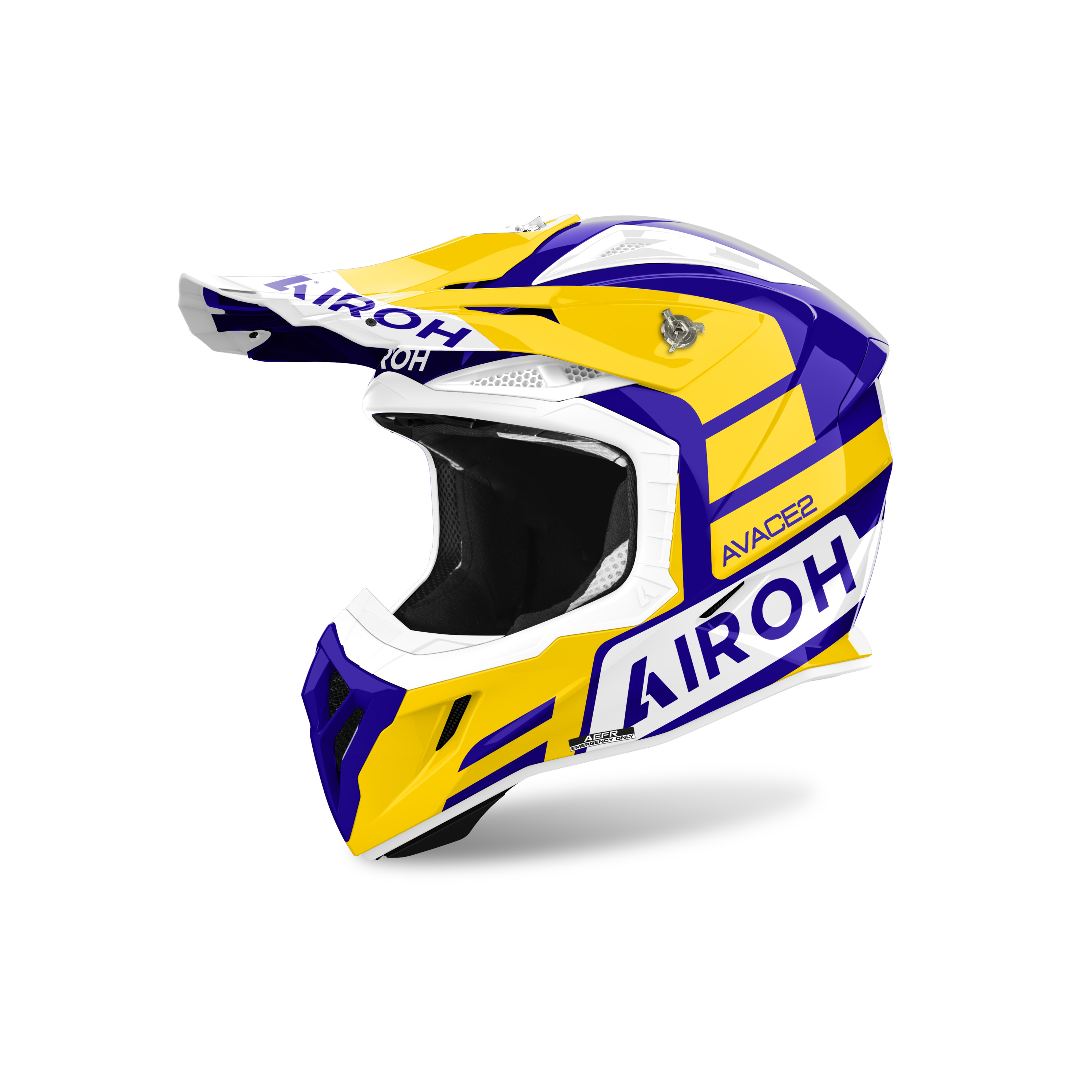Kaskë motocross Airoh Aviator Ace 2 Sake, madhësia S, Bluetooth Ready, e bardhë blu e verdhë