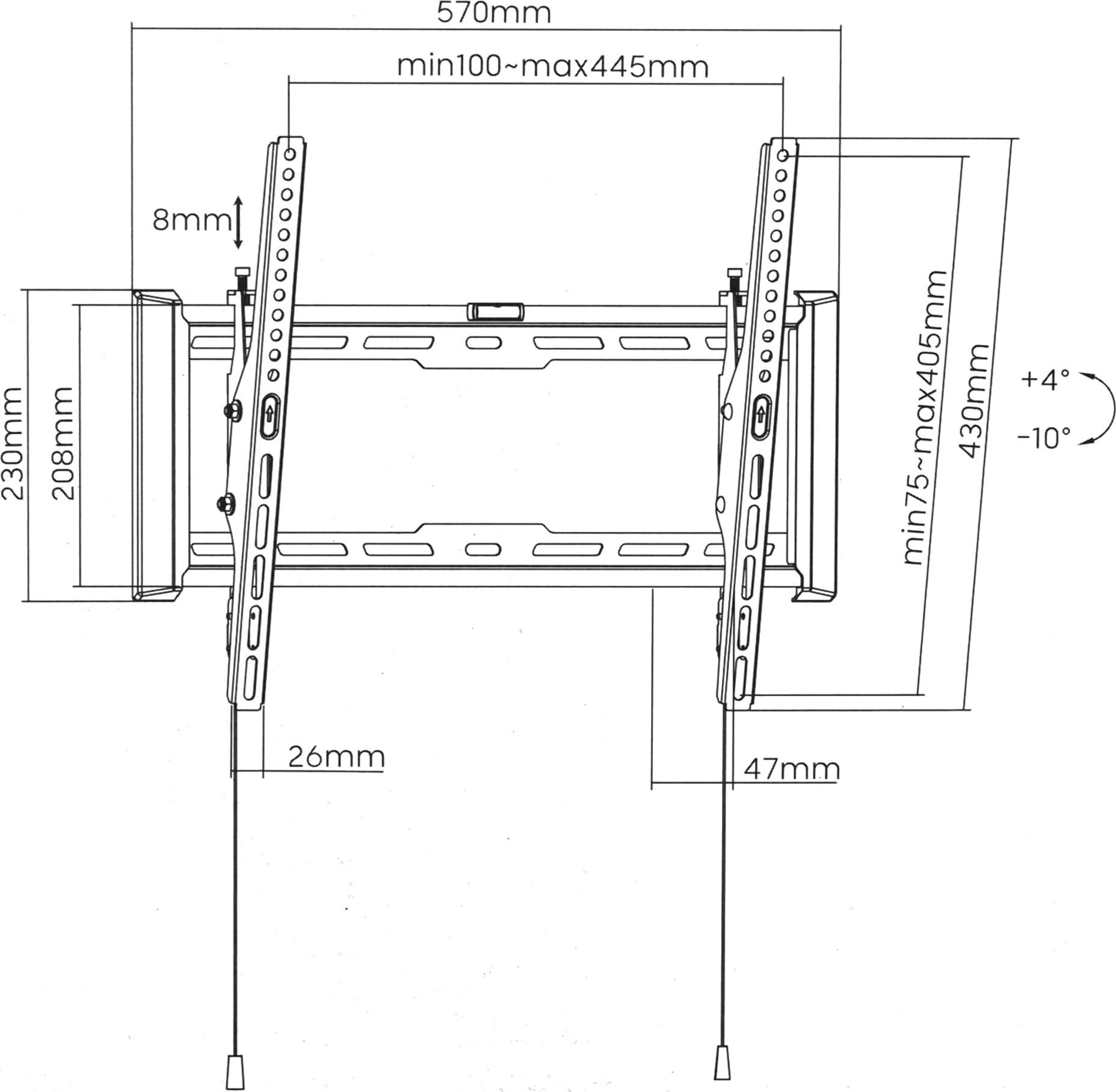 Mbajtëse muri për TV dhe monitor Brateck LP77-44T, 32"-55", e zezë