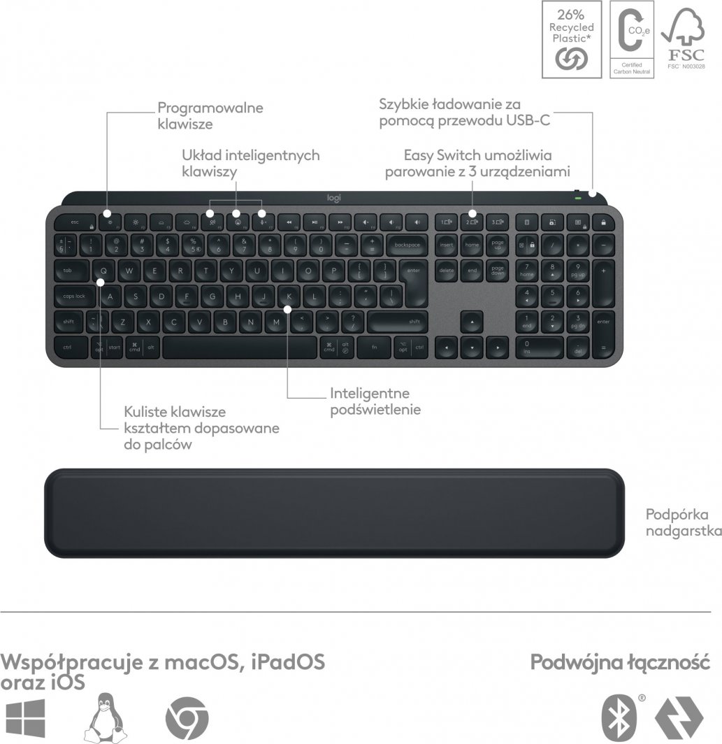 Set tastierë dhe maus Logitech MX Keys S Combo Graphite