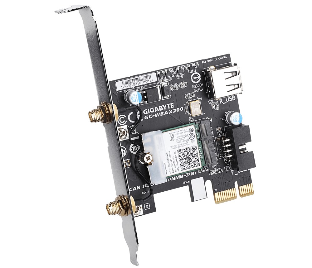 Kartë rrjeti Gigabyte GC-WBAX200, Wi-Fi 802.11ax + Bluetooth 5.1, e zezë