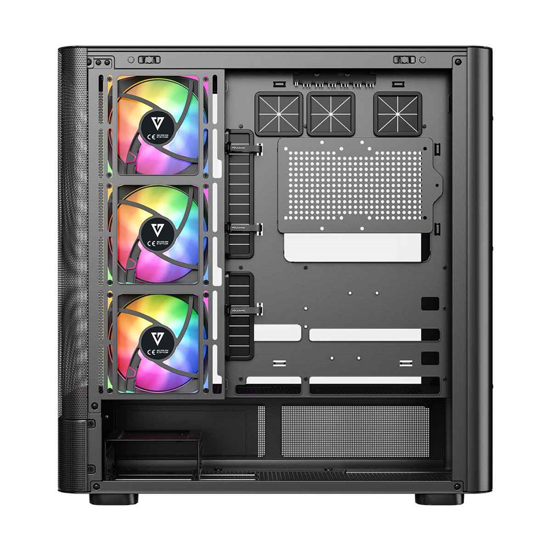 Kuti gaming MODECOM Volcano AQ400 ARGB, MIDI Tower, 4 ventilatorë ARGB, e zezë