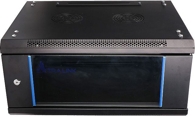 Kabinet rrjeti Extralink 4U 600x450, montim në mur, derë xhami, i zi
