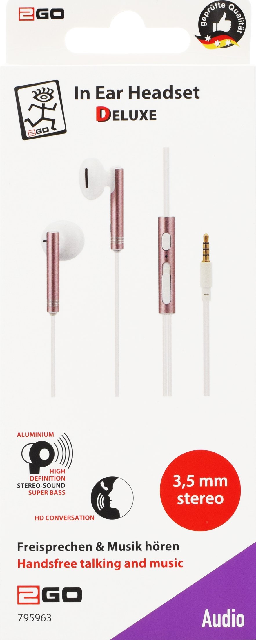 Kufje me kabllo 2GO 795963, in ear, për thirrje dhe muzikë, Gold Rose