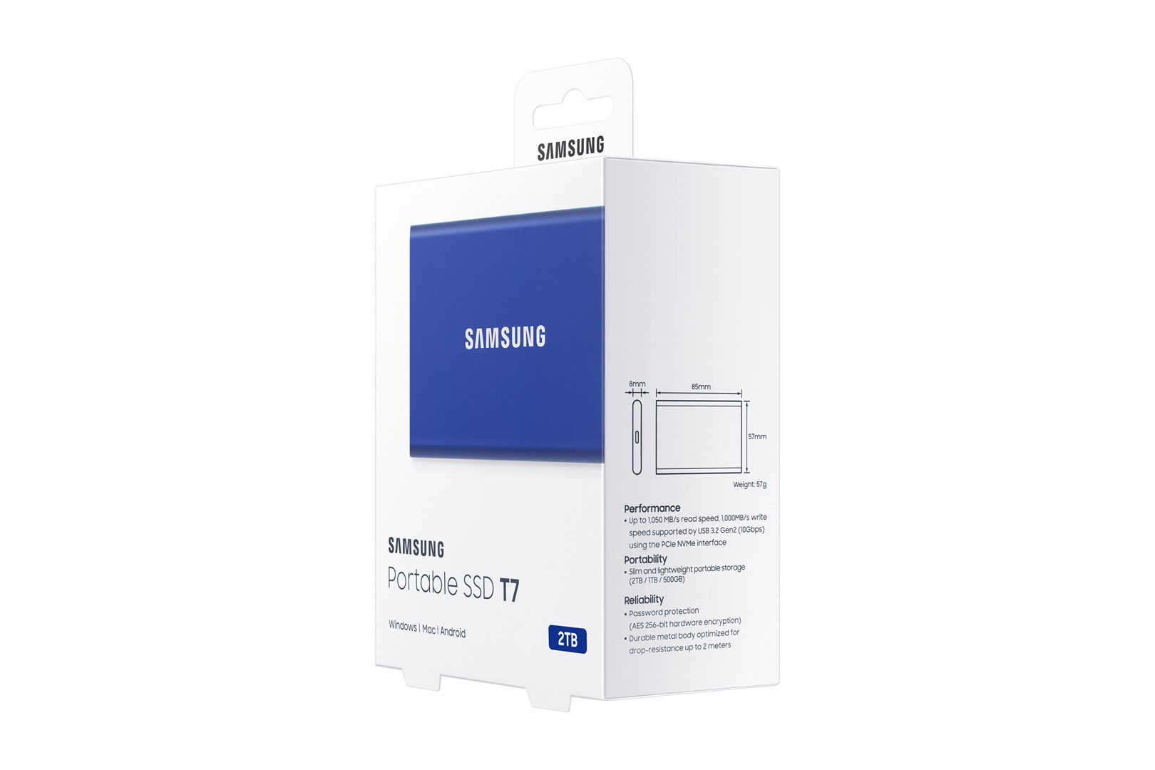 SSD i jashtëm Samsung T7, 2TB, USB 3.2, blu