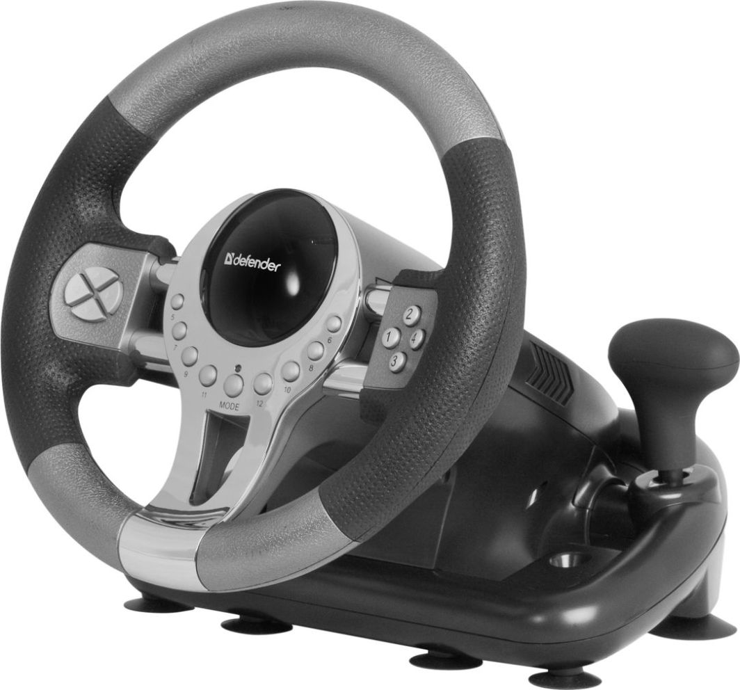 Timoni lojërash Defender Forsage GTR, 12 butona, USB, me pedale, zi gri