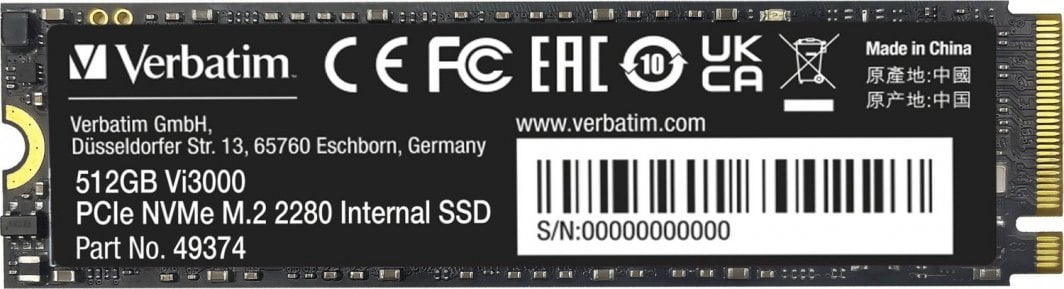 Disk SSD Verbatim Vi3000 512GB M.2 2280 PCI-E x4 Gen4 NVMe