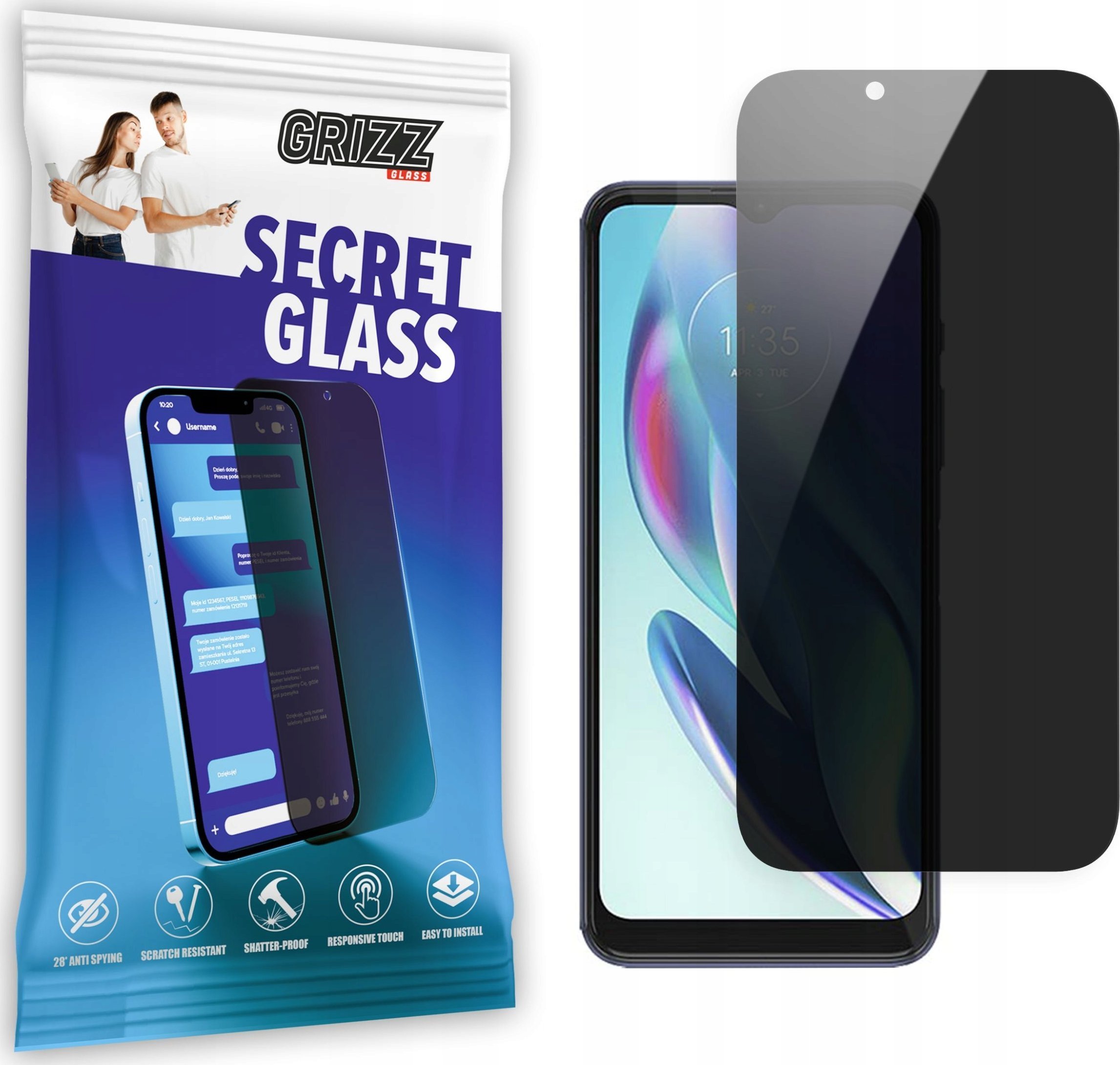 Xham mbrojtës privatësie Grizz SecretGlass për Motorola Moto G82, qeramik, transparencë e zezë