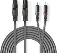Kabllo audio Nedis OnStage, 2x XLR 3 pin femër në 2x RCA mashkull, 1.5 m, gri