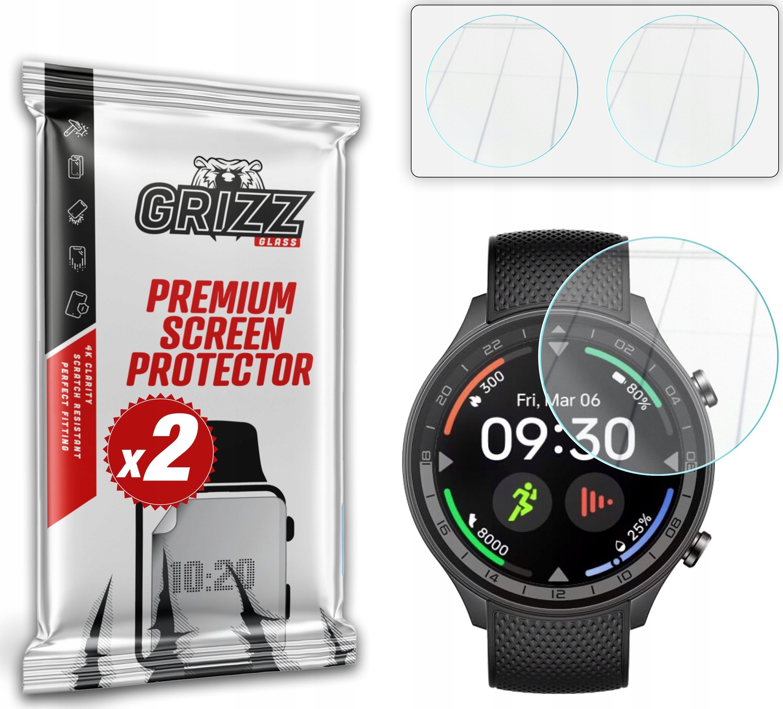 Xham mbrojtës GrizzGlass HybridGlass, për OnePlus Watch 2R, 2 copë, transparent