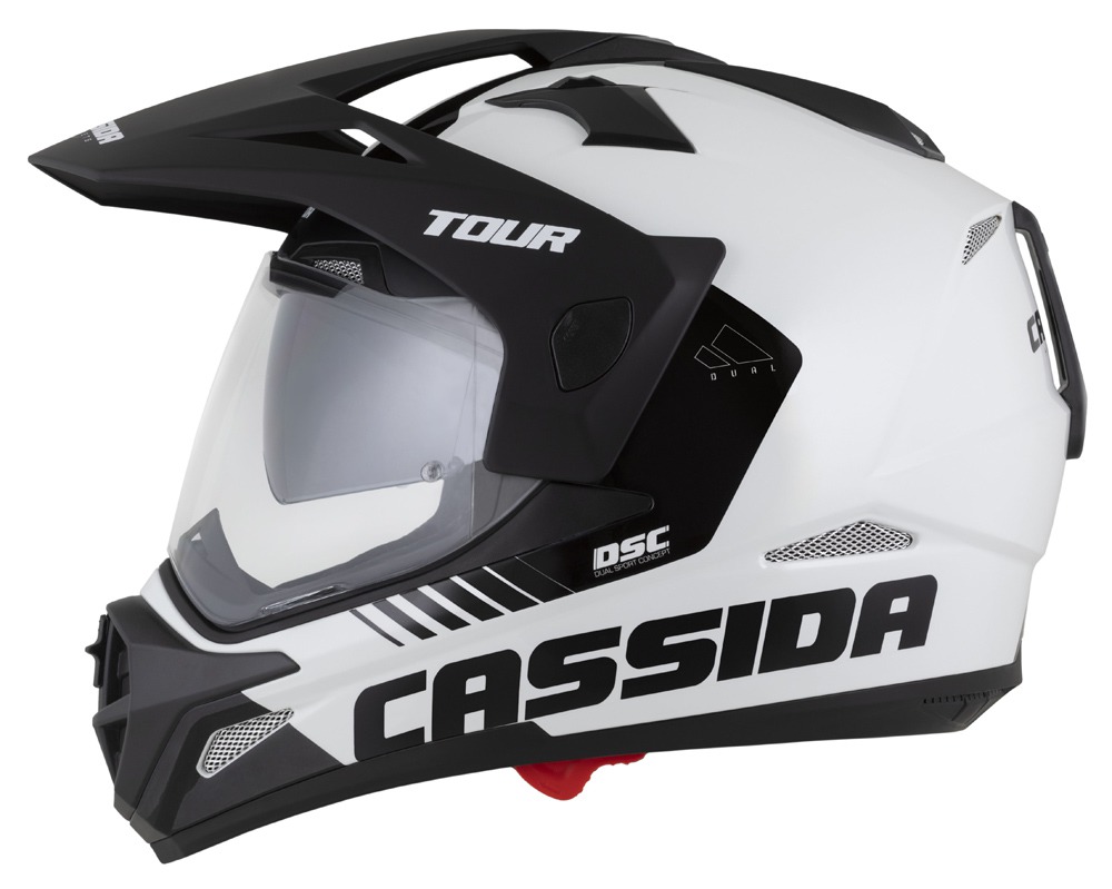 Helmetë moto CASSIDA Tour 2.0 Dual 2026, turistike adventure, Pinlock ready, e bardhë e zezë