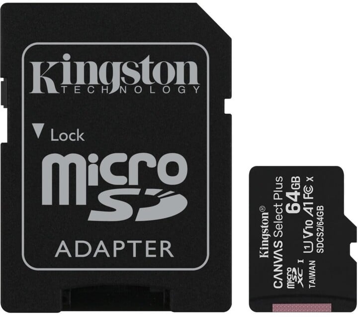Kartelë e memories Kingston Micro SDXC Canvas Select Plus 100R 64GB 100MB / s UHS-I + përshtatës