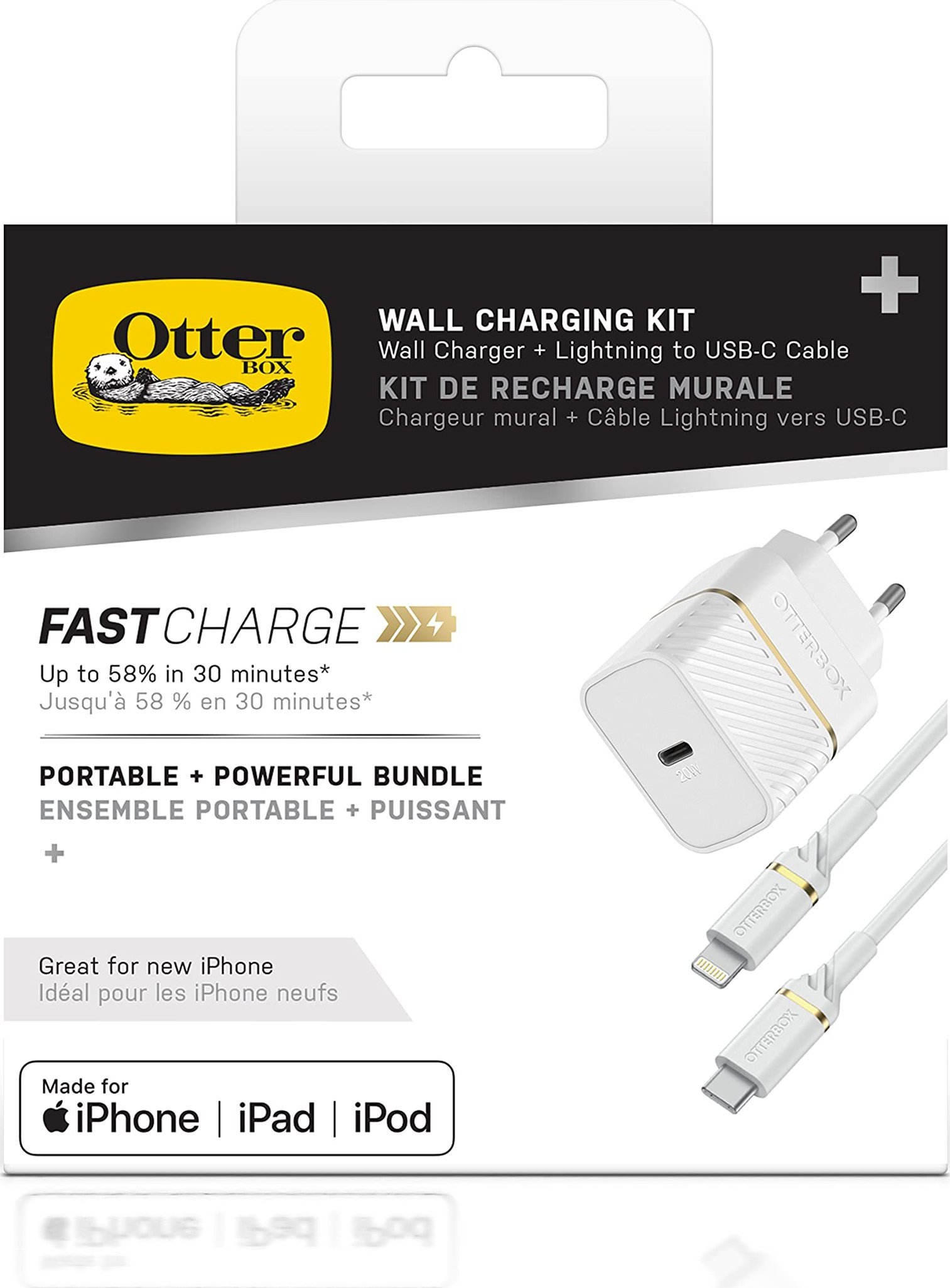 Karikues muri OtterBox EU, 20W USB C PD, kabllo USB C Lightning 1m, i bardhë